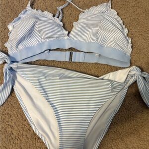 H&M Blue and White Striped Bikini